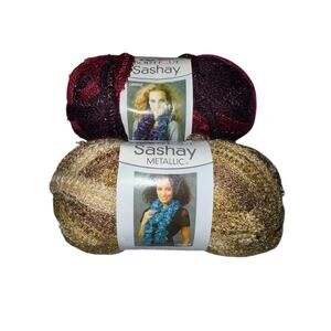 Red Heart Boutique Sashay Yarn Lot Metallic Gold & Tango Ruffle Scarf Yarn Knit